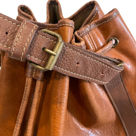 Carlo Rino Distressed Leather Tote Shoulder Bag Drawstring Close Brown - Picture 5 of 9